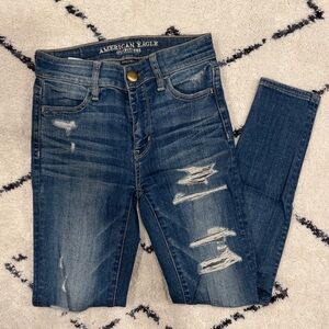 American Eagle Blue Distressed Skinny Jeans